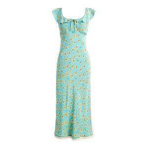 J Crew Ruffle Cap Sleeve Slip Dress in Blue retro Daisy Print Midi Womens Size 6